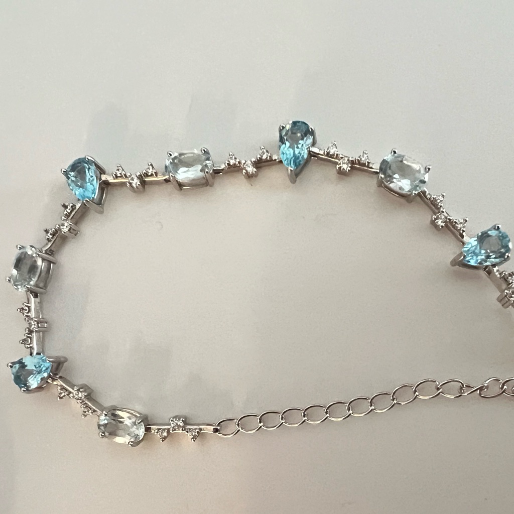 18k White Gold Over Silver Topaz And Aquamarine Silver Bracelet